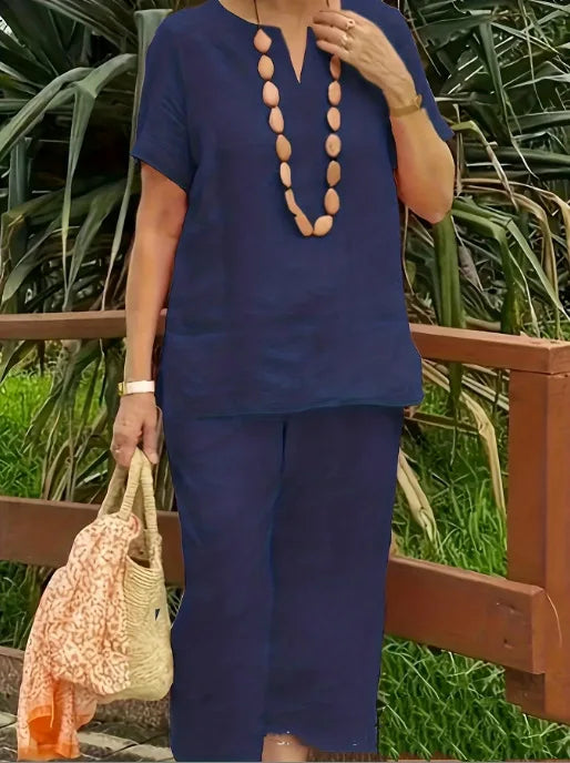 Women's Short Sleeve Top & Wide Leg Pants Set