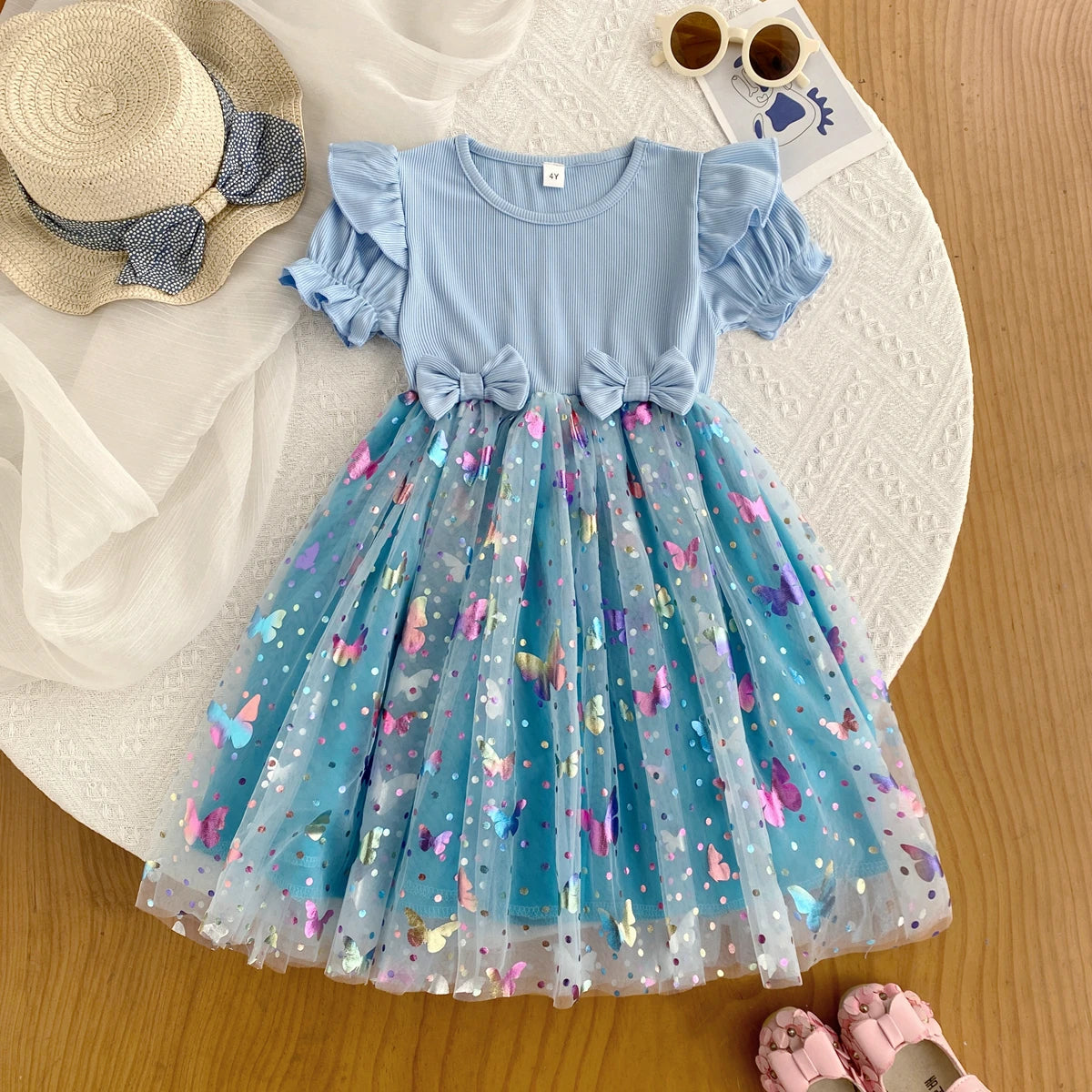 Girls Butterfly Mesh Princess Dress