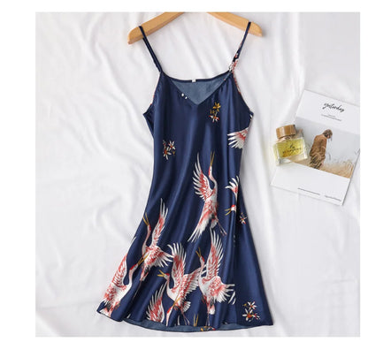 Sexy Women 2PC Silky Nightwear Gown Set V-Neck Pajama Sleepwear