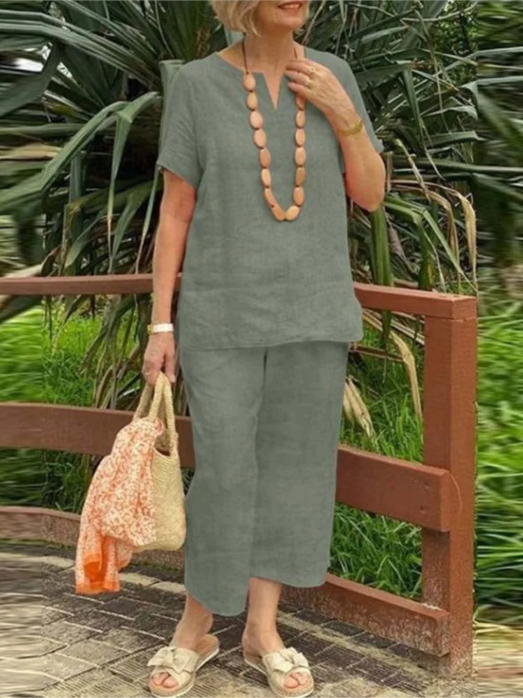 Women's Short Sleeve Top & Wide Leg Pants Set