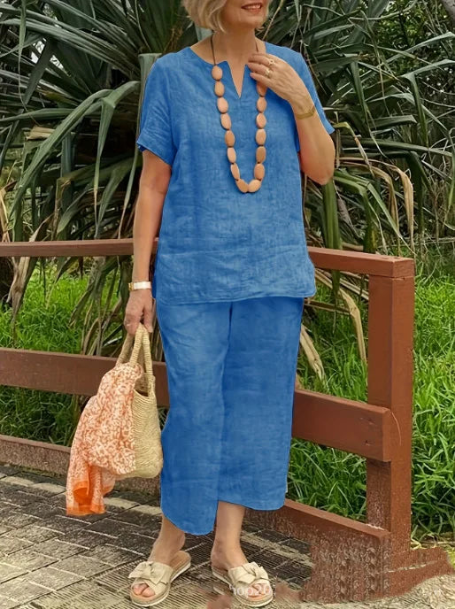 Women's Short Sleeve Top & Wide Leg Pants Set