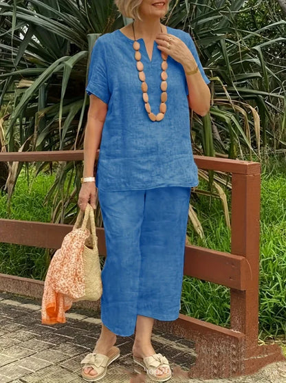 Women's Short Sleeve Top & Wide Leg Pants Set