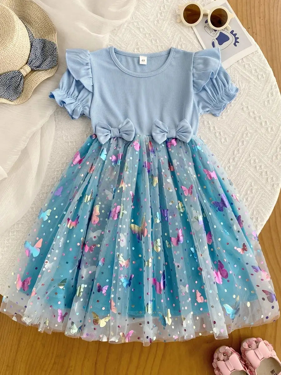 Girls Butterfly Mesh Princess Dress