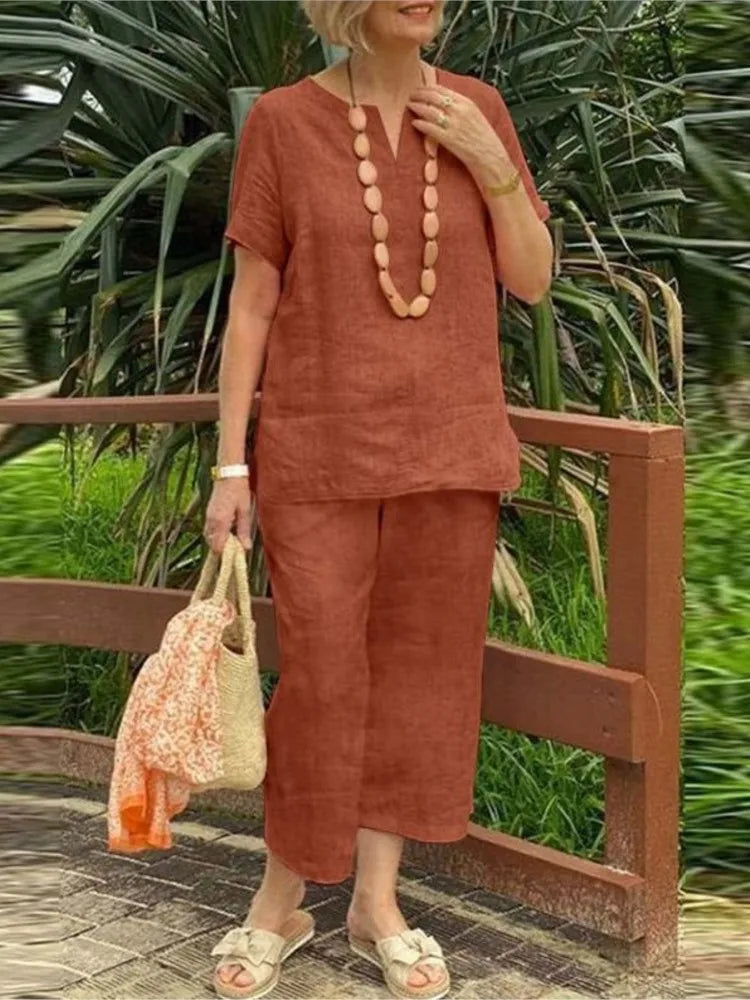 Women's Short Sleeve Top & Wide Leg Pants Set