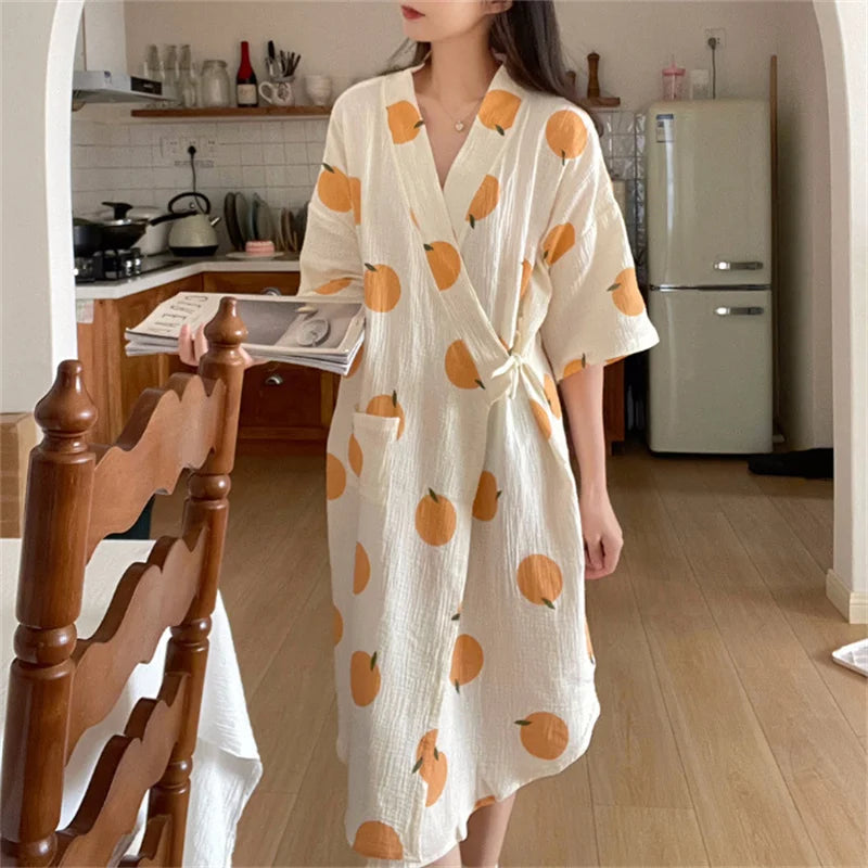 Women's Cotton Night Robe – Half Sleeve Dressing Gown