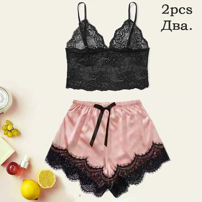 Women's Satin Sleepwear Set – Lace Robe & Pajamas