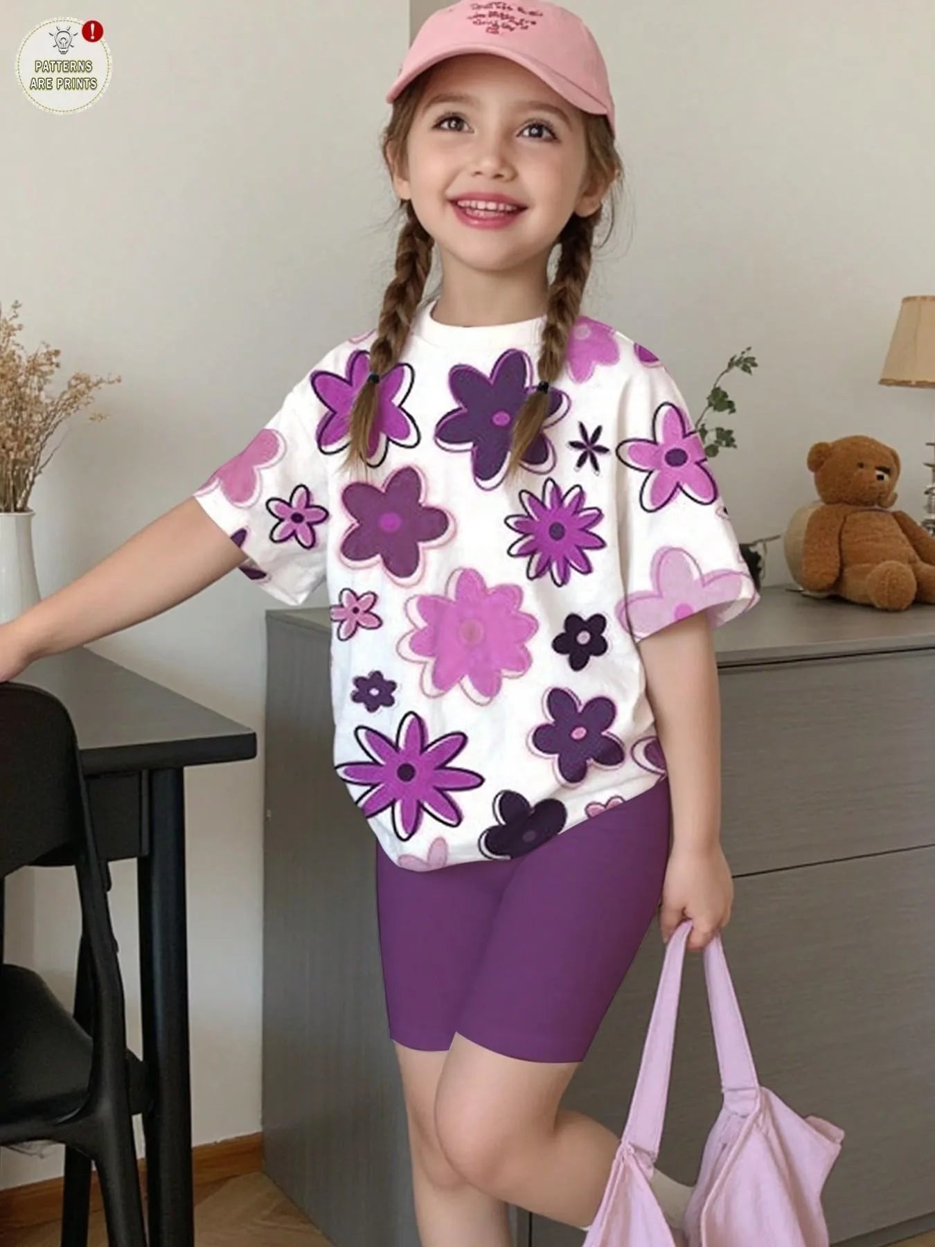 Girls Purple Floral 2-Piece Shorts Set