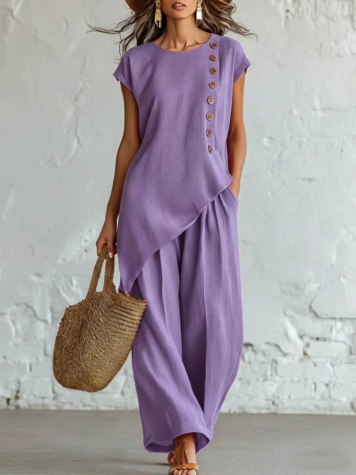 Women's Asymmetrical Top & Wide Leg Pants Set