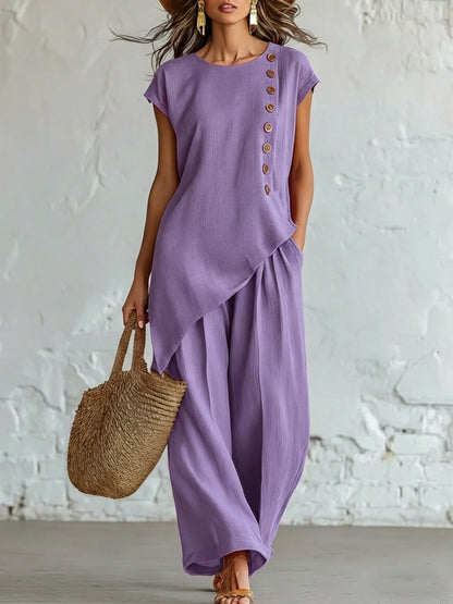 Women's Asymmetrical Top & Wide Leg Pants Set