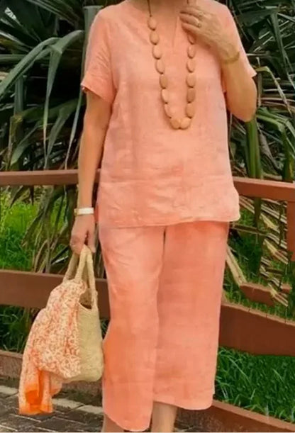 Women's Short Sleeve Top & Wide Leg Pants Set