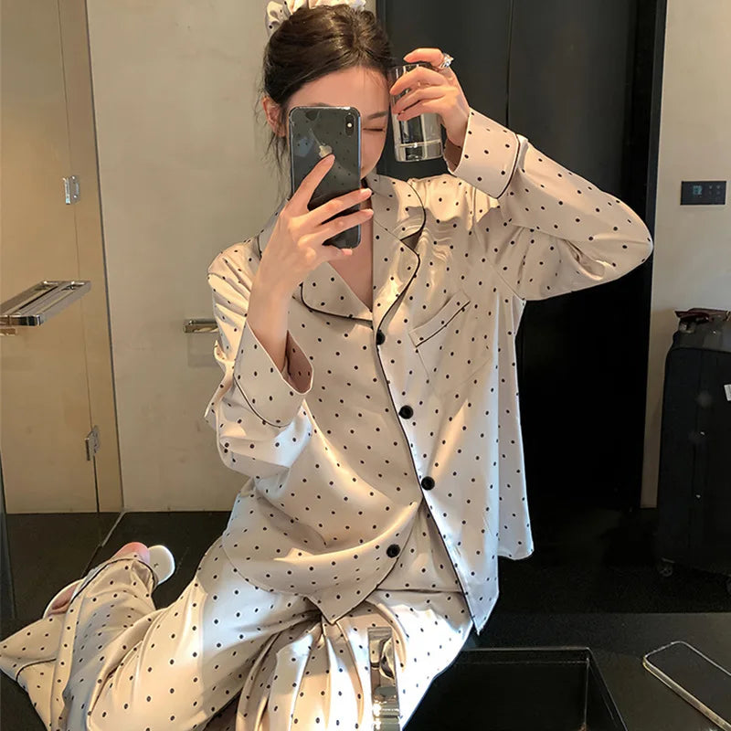 Women's Polka Dot Ice Silk Pajama Set