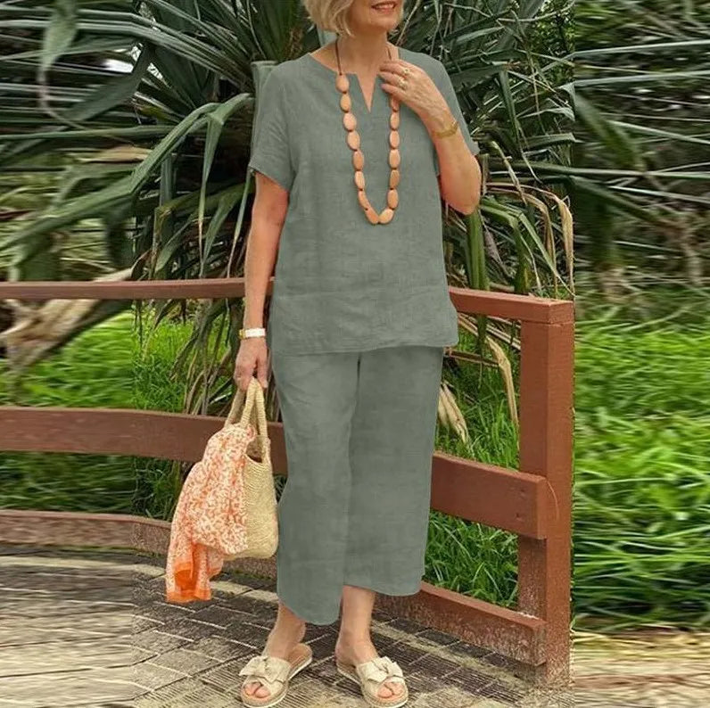 Women's Short Sleeve Top & Wide Leg Pants Set