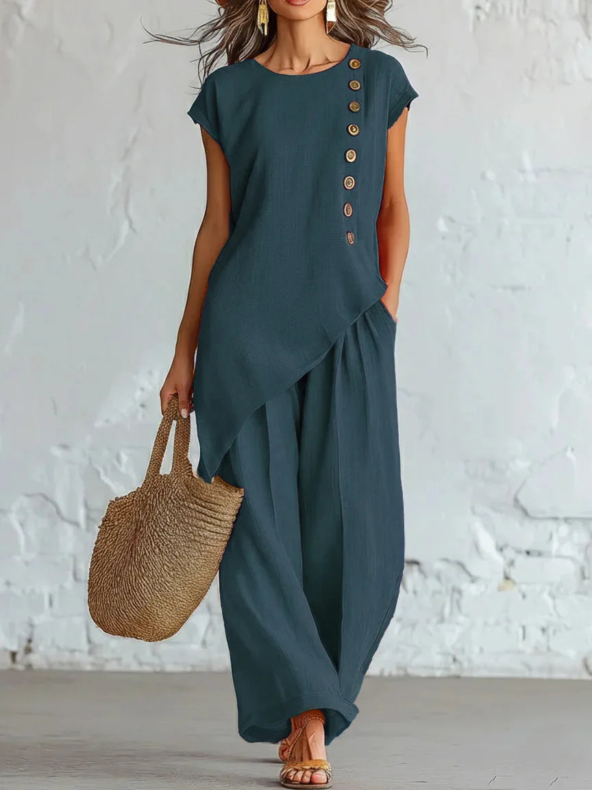 Women's Asymmetrical Top & Wide Leg Pants Set