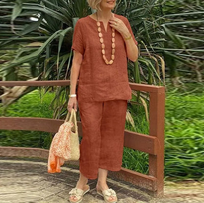 Women's Short Sleeve Top & Wide Leg Pants Set