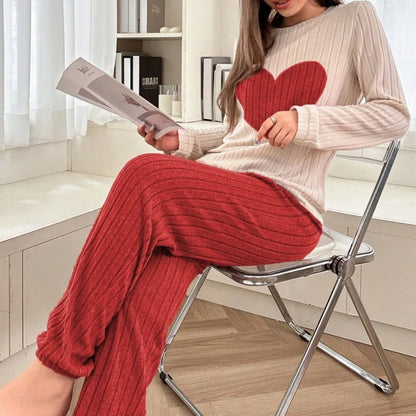 Women's Heart Print Warm Pajama Set