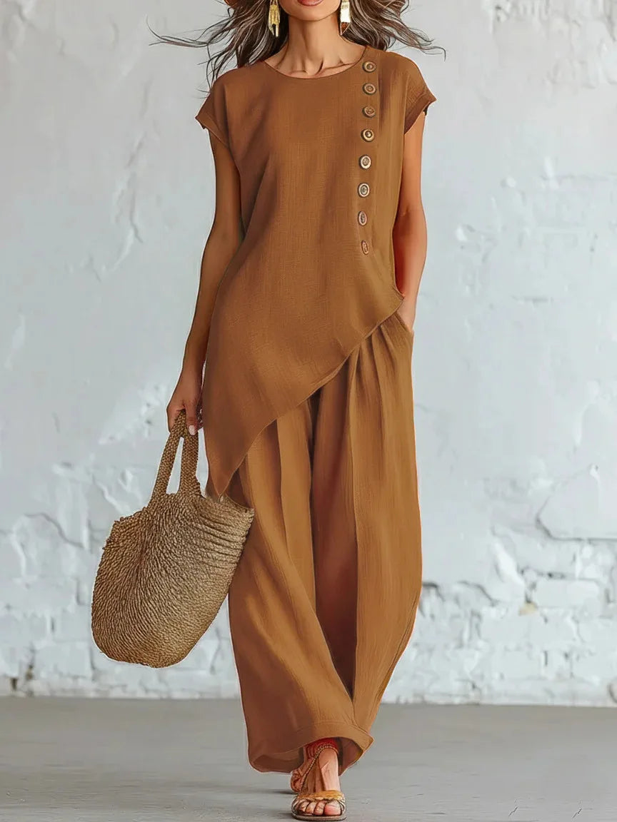 Women's Asymmetrical Top & Wide Leg Pants Set