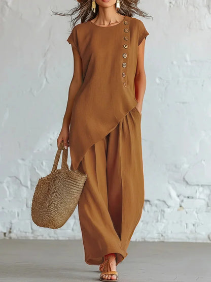 Women's Asymmetrical Top & Wide Leg Pants Set