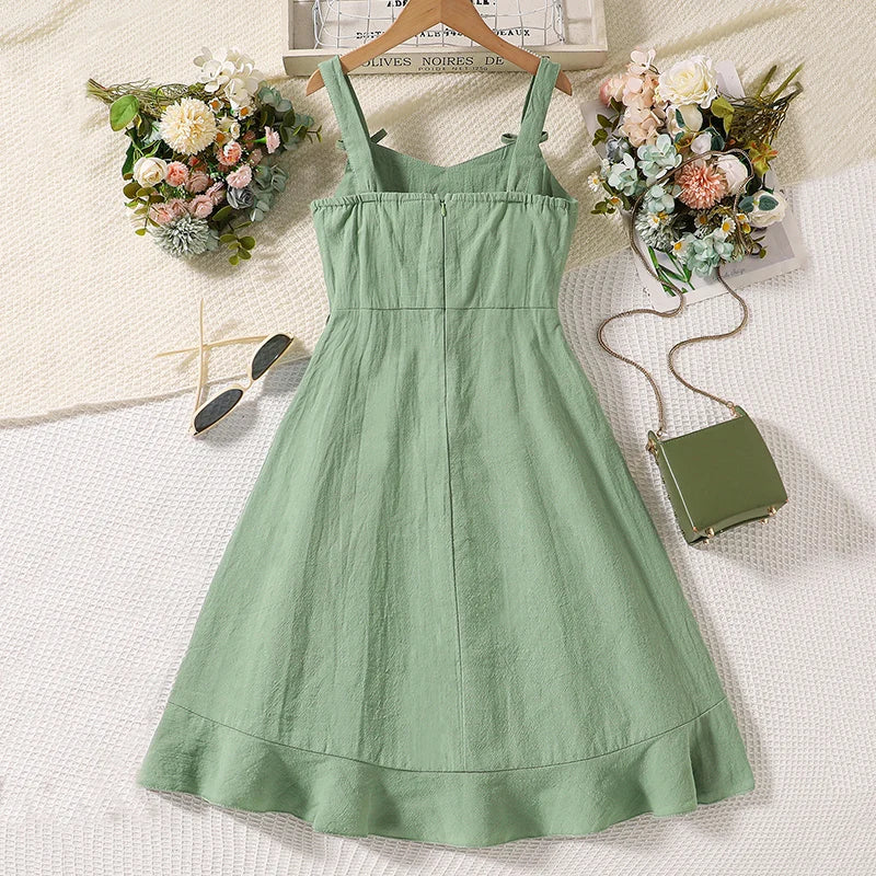 Girls Summer Bow Dress (8–12Y) with Uneven Hem