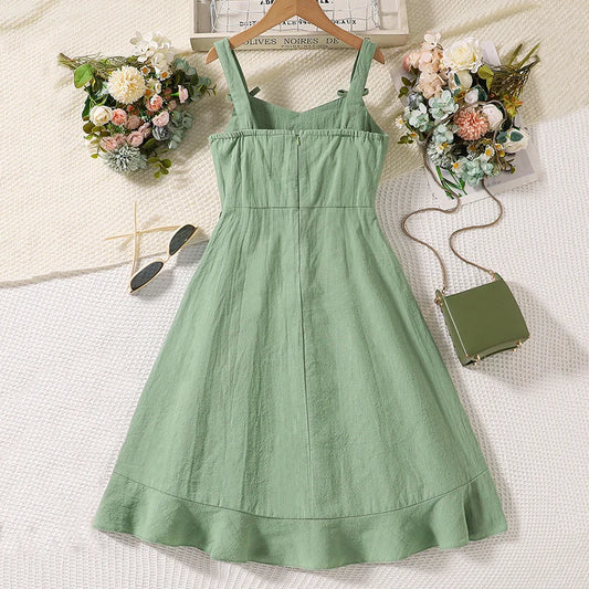 Girls Summer Bow Dress (8–12Y) with Uneven Hem