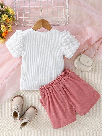 Girls Heart Top & Bow Shorts Set (1–6Y)