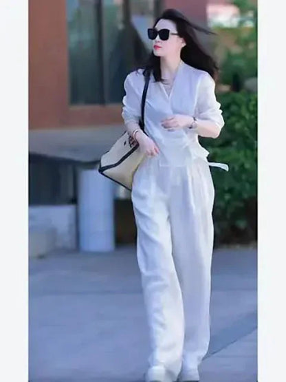 Women's V-Neck Shirt & Wide Leg Pants Set