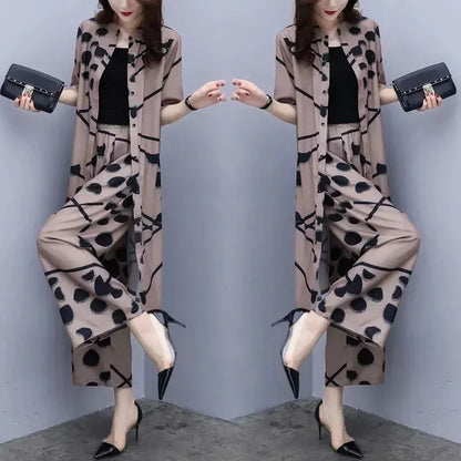Women's Chiffon Cardigan & Wide Leg Pants Set