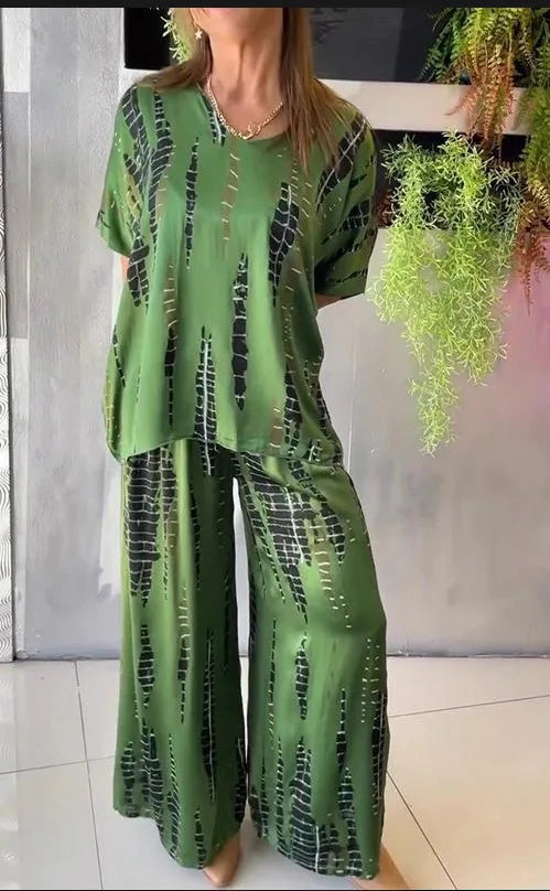Women's Geometric T-Shirt & Wide Leg Pants Set