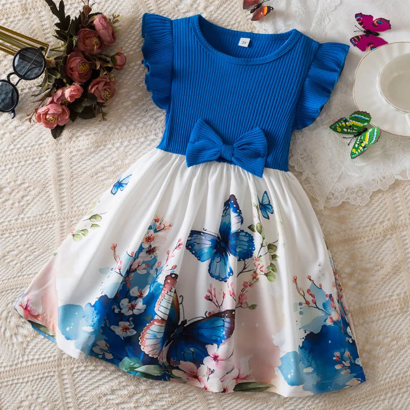 Girls 3–7Y Butterfly Print Casual Summer Dress