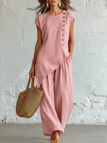 Women's Asymmetrical Top & Wide Leg Pants Set