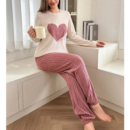 Women's Heart Print Warm Pajama Set