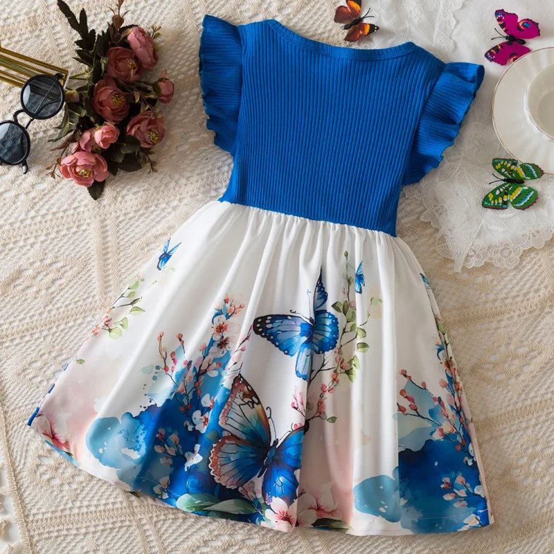Girls 3–7Y Butterfly Print Casual Summer Dress