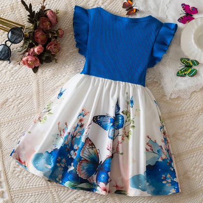Girls 3–7Y Butterfly Print Casual Summer Dress