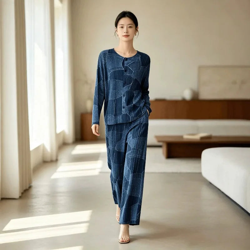 Women's Pleated Cardigan & Wide Leg Pants Set